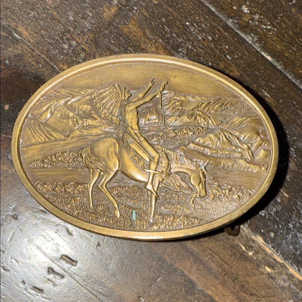 vintage Bergamot Brass Works belt buckle from 1977, "Chief Joseph" belt buckle